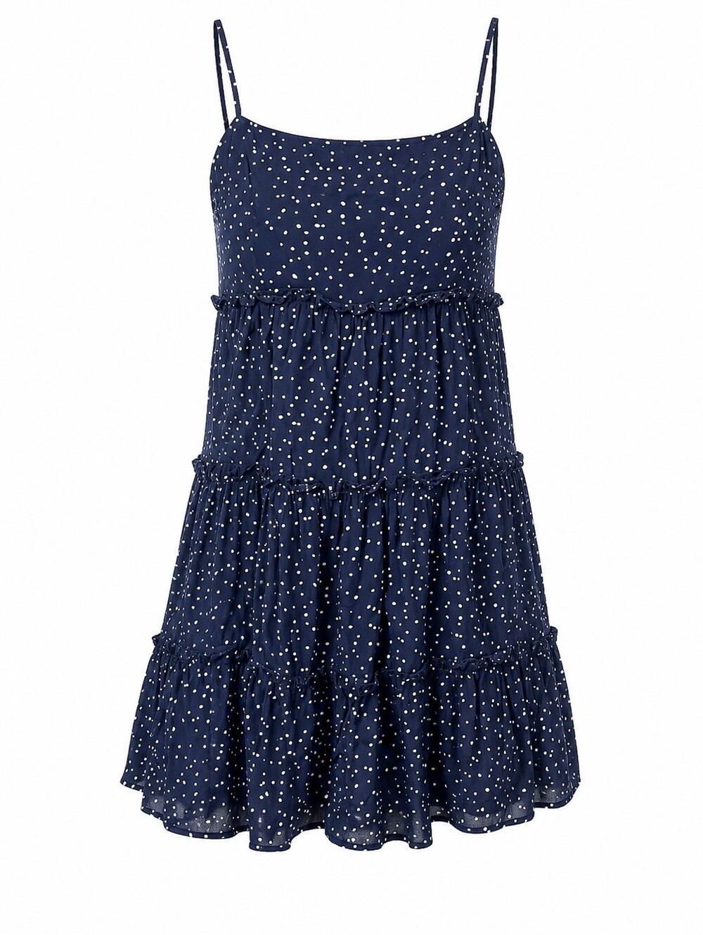 Altar'd State Navy Blue Polkadot Tiered Mini Dress